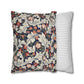 Two pillows, one with floral pattern and one with stripes, on a white background