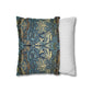 Two pillows, one with a floral pattern and the other with a striped pattern, on a white background.
