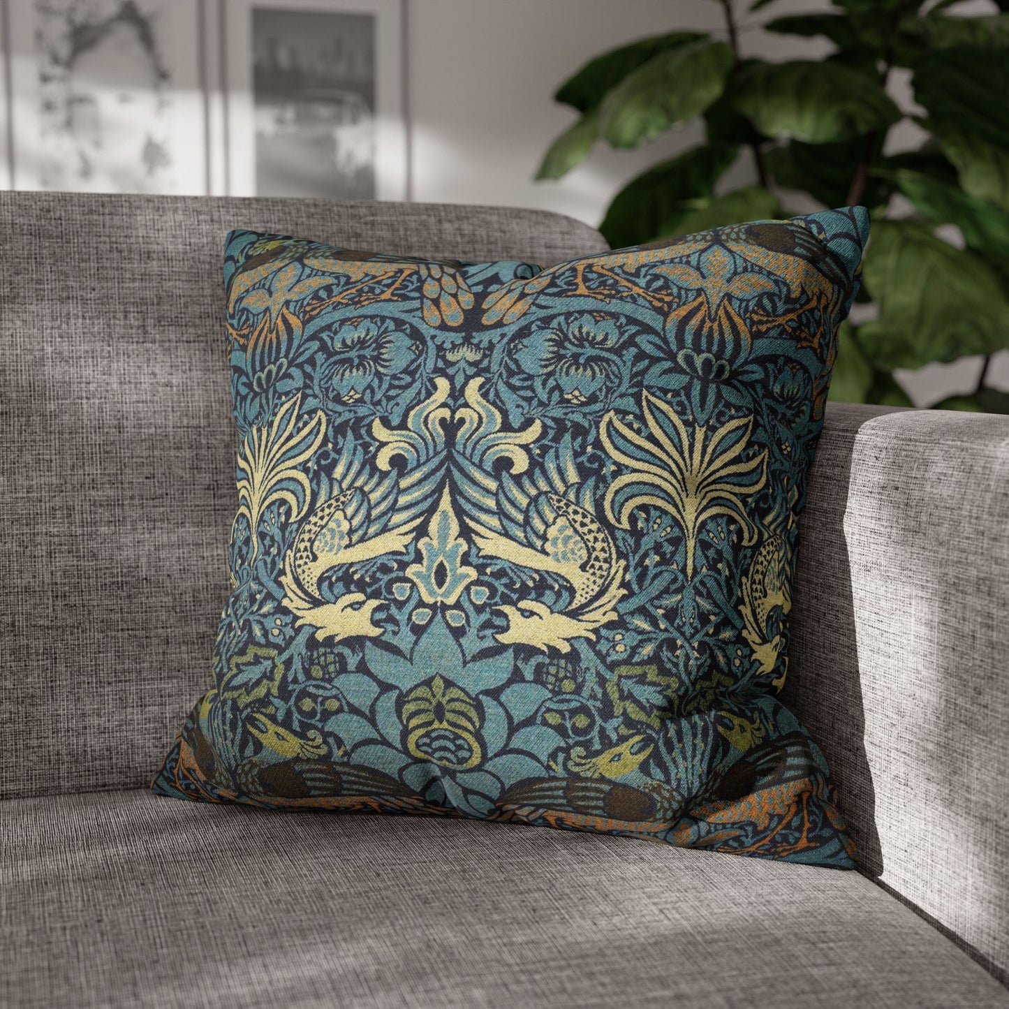Cushion Cover inspired by William Morris - Peacock and Dragon Collection