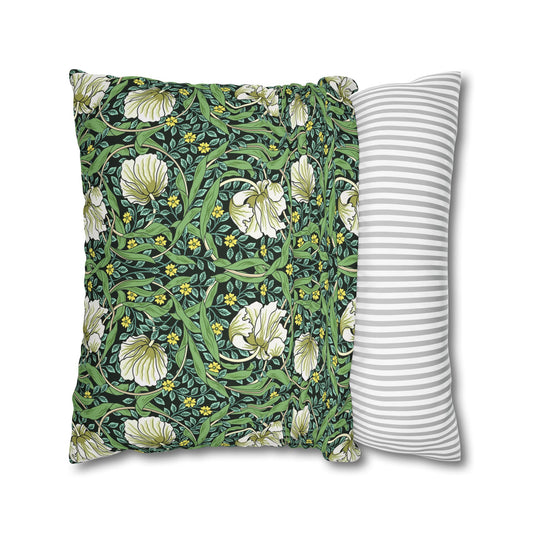 Two pillows, one with a floral pattern and the other with a striped pattern, on a white background.