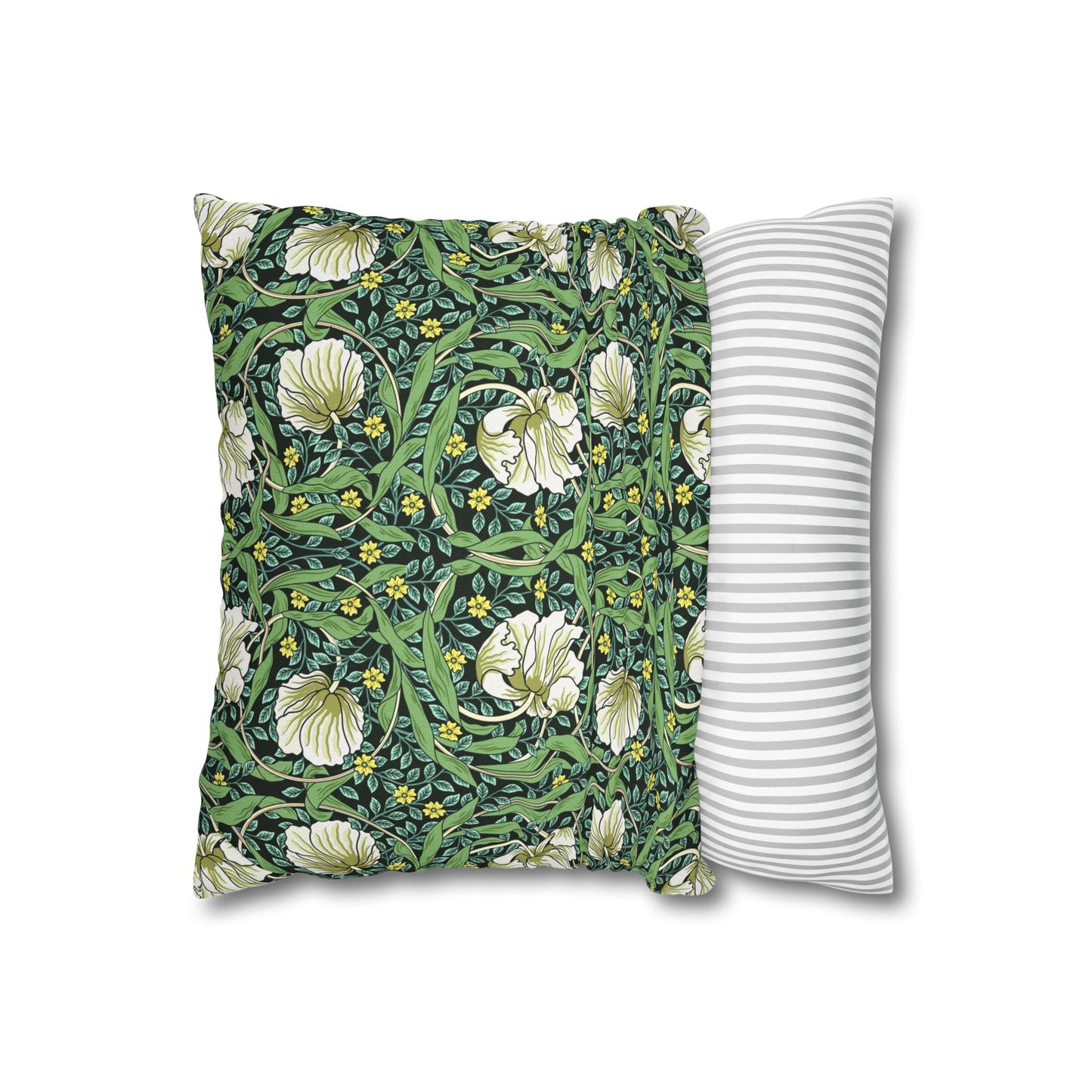 Floral-patterned pillow and a striped pillow on a white background