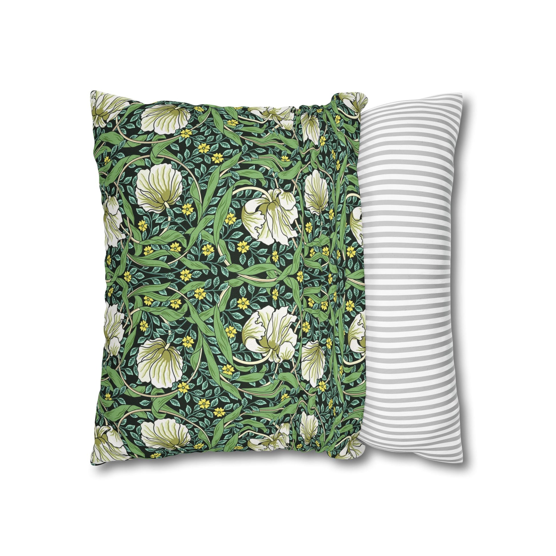 Floral-patterned pillow and a striped pillow on a white background