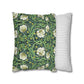 Two pillows, one with floral pattern and one with stripes, on a white background
