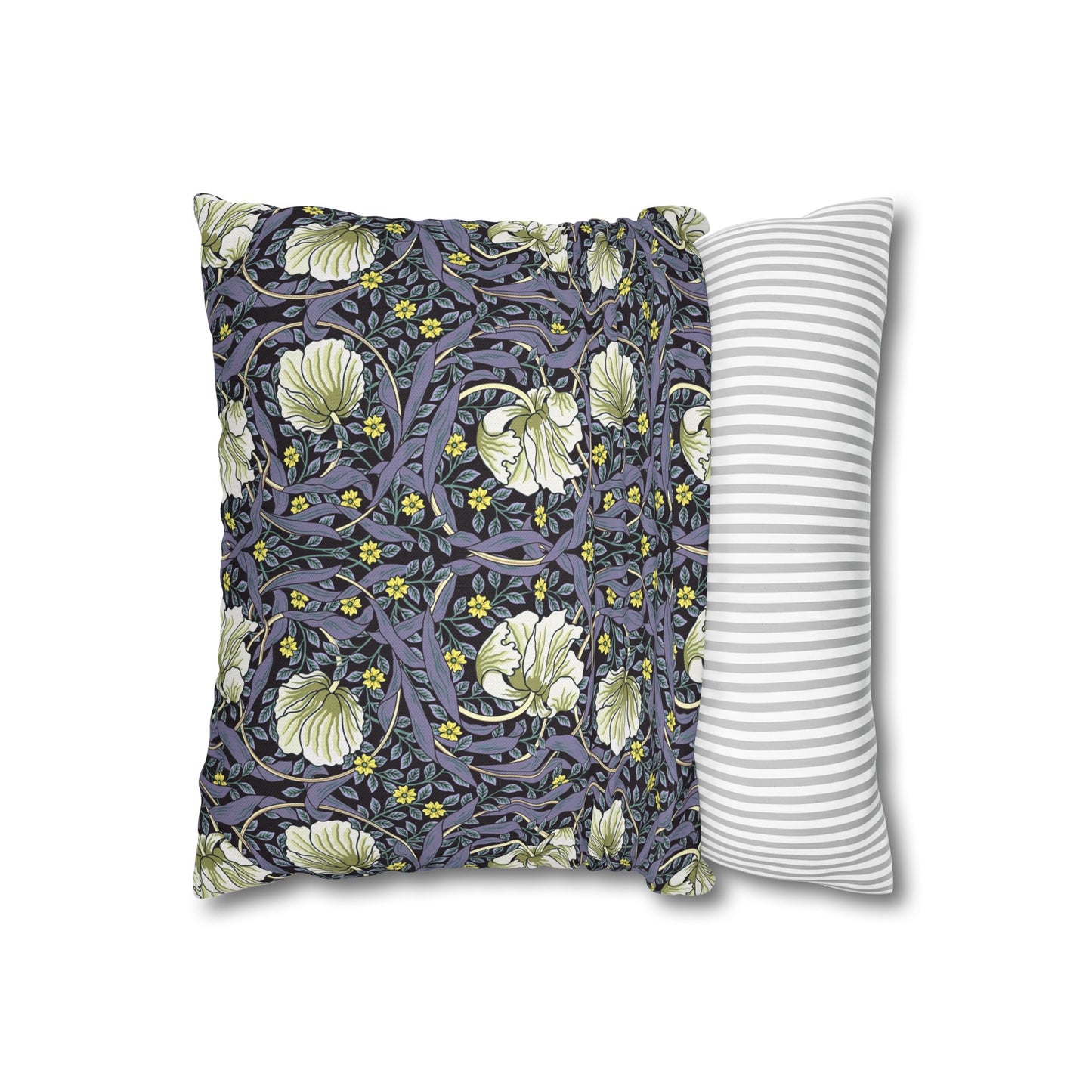 Floral-patterned pillow and a striped pillow on a white background