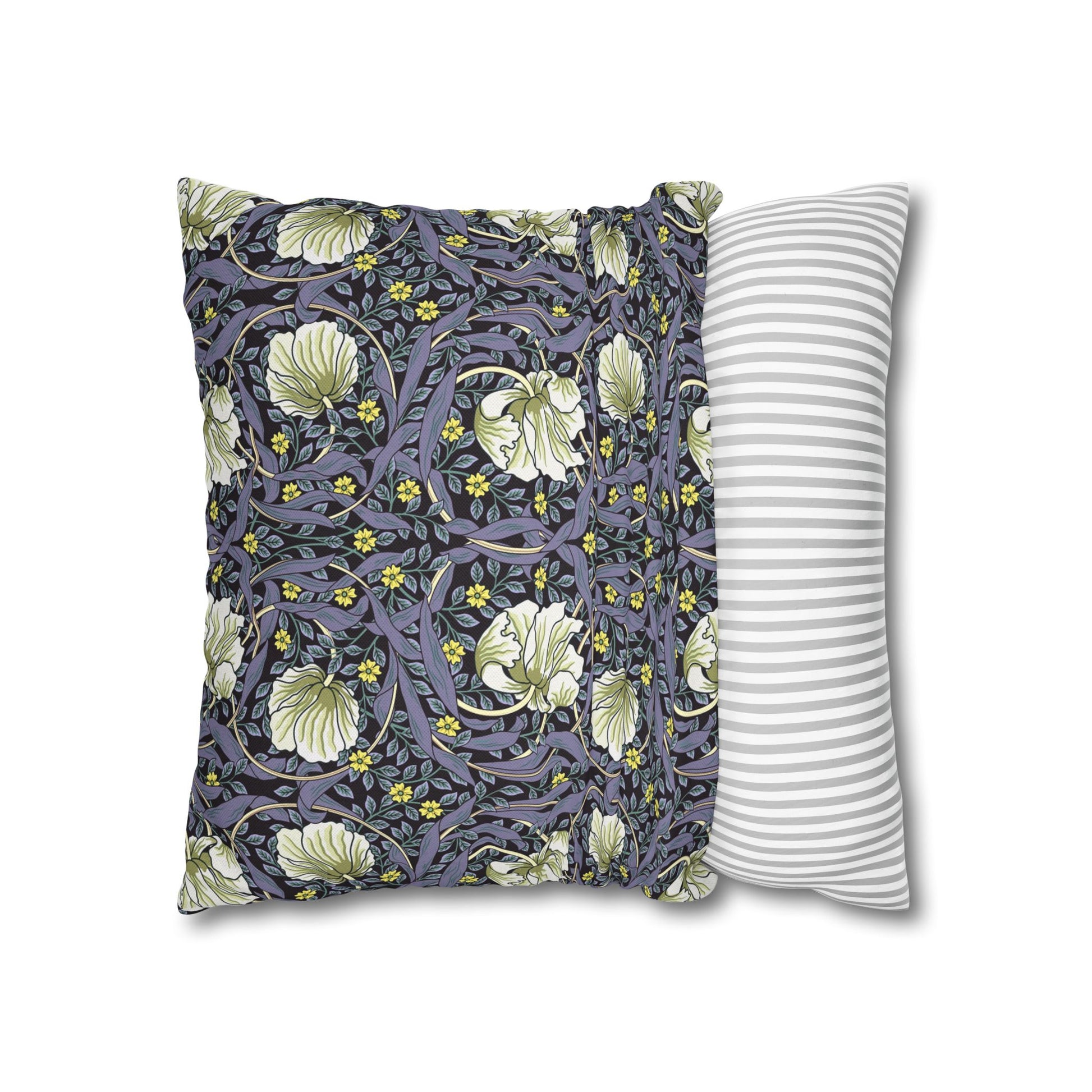 Floral-patterned pillow and a striped pillow on a white background