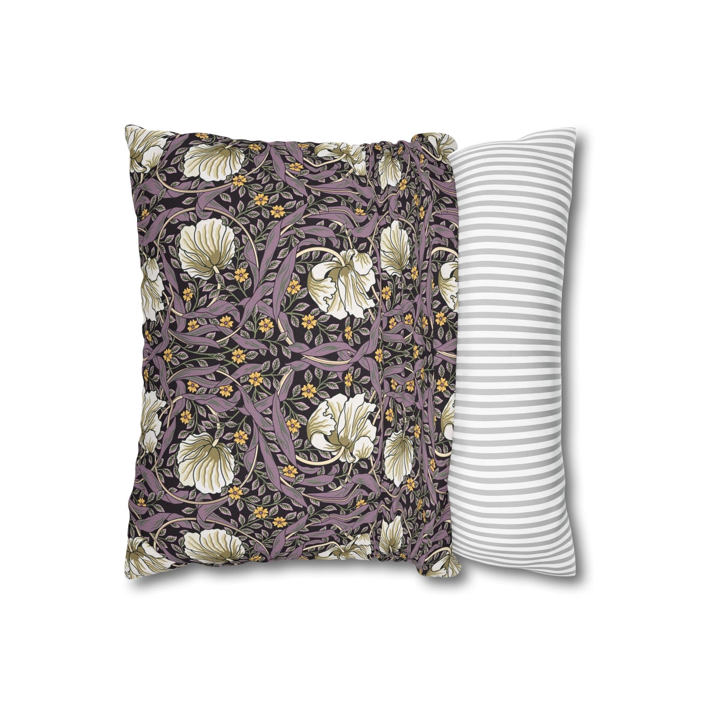 Floral-patterned pillow and a striped pillow on a white background