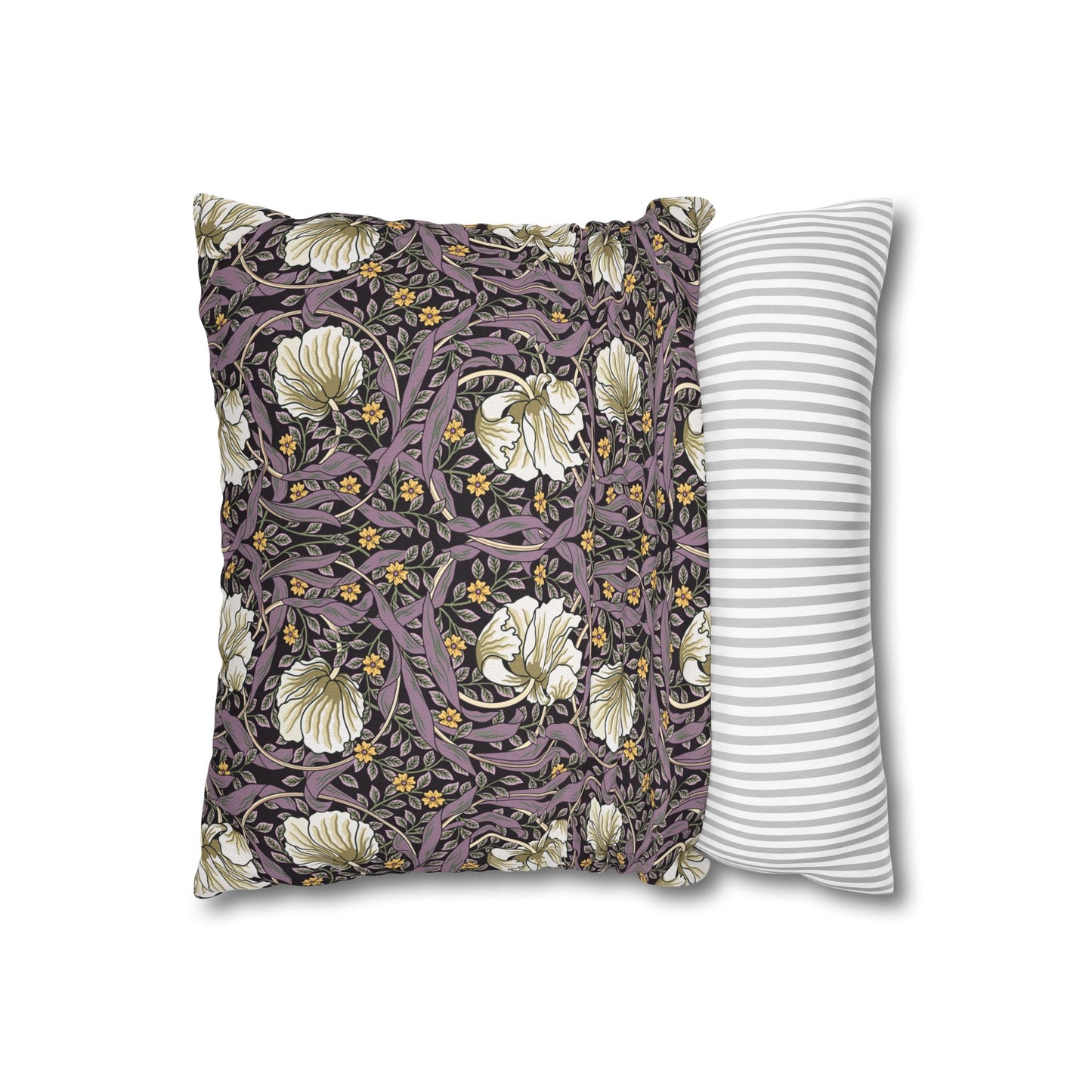 Floral-patterned pillow and a striped pillow on a white background