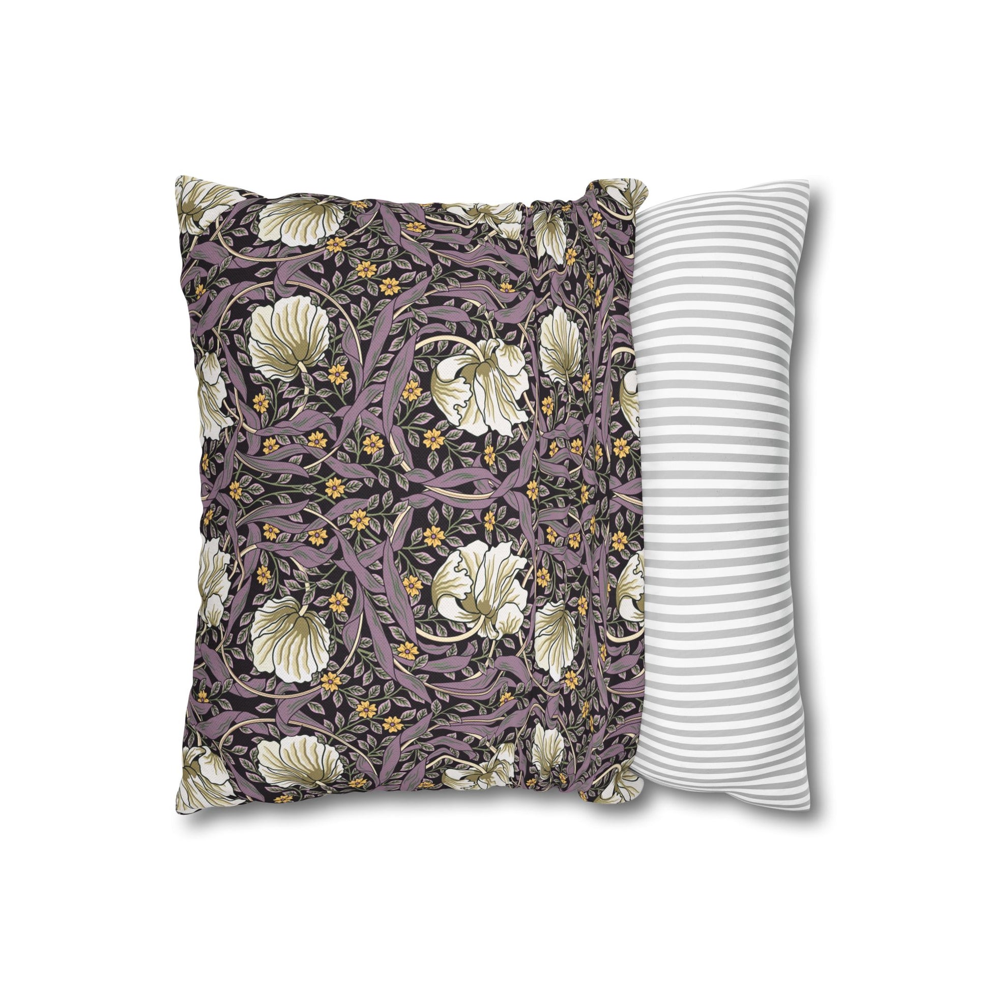 Floral-patterned pillow and a striped pillow on a white background