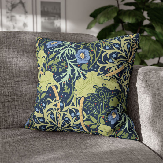 Decorative pillow with floral pattern on a gray sofa