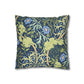 Decorative pillow with floral and animal pattern on a white background