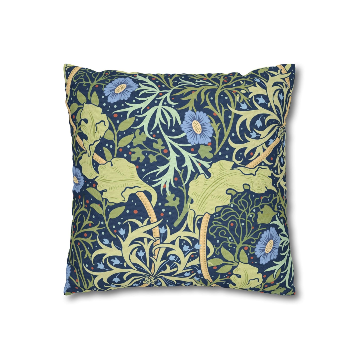 Decorative pillow with floral and animal pattern on a white background