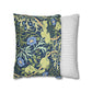 Two pillows, one with a floral pattern and the other with a striped pattern, on a white background.