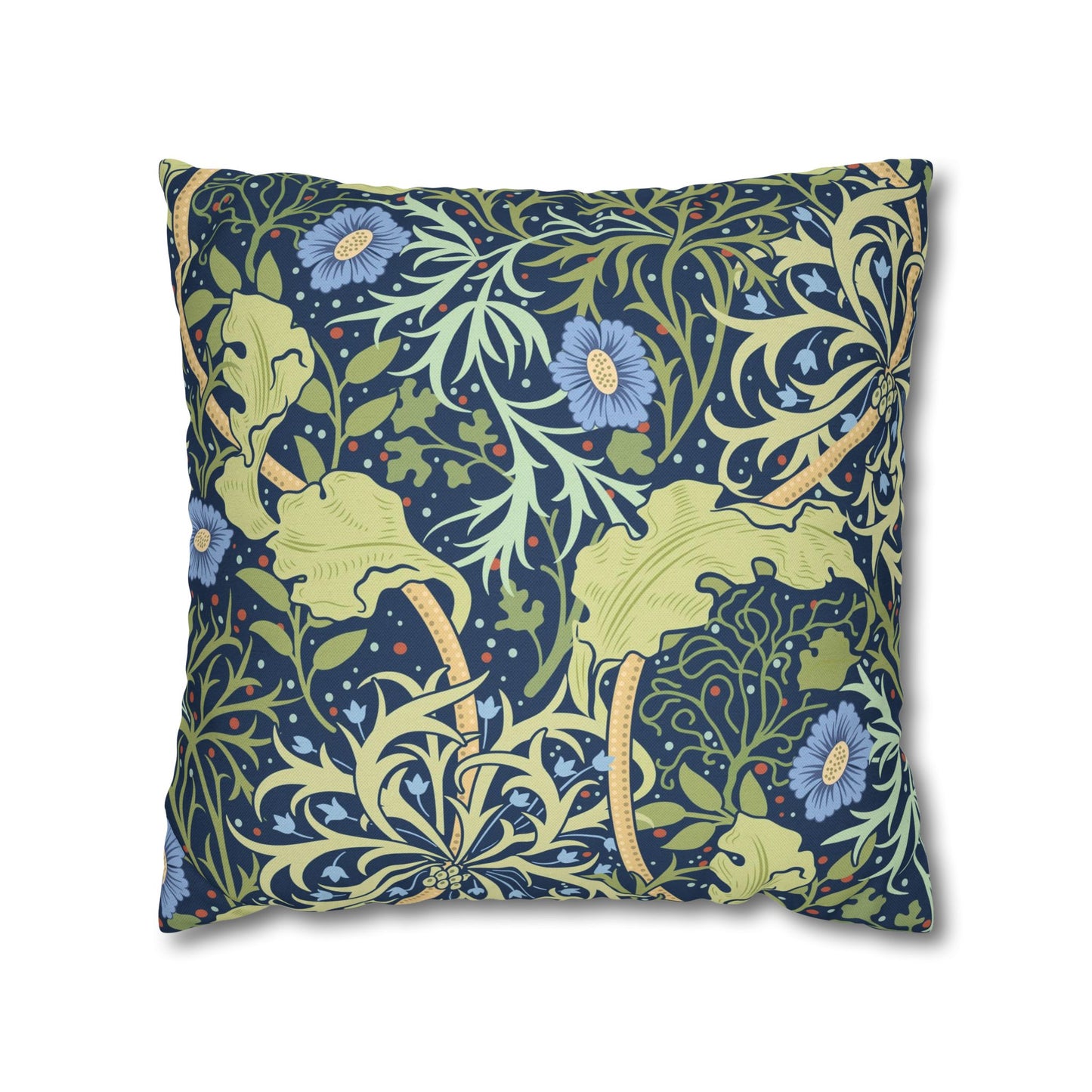 Decorative pillow with floral and animal pattern on a white background