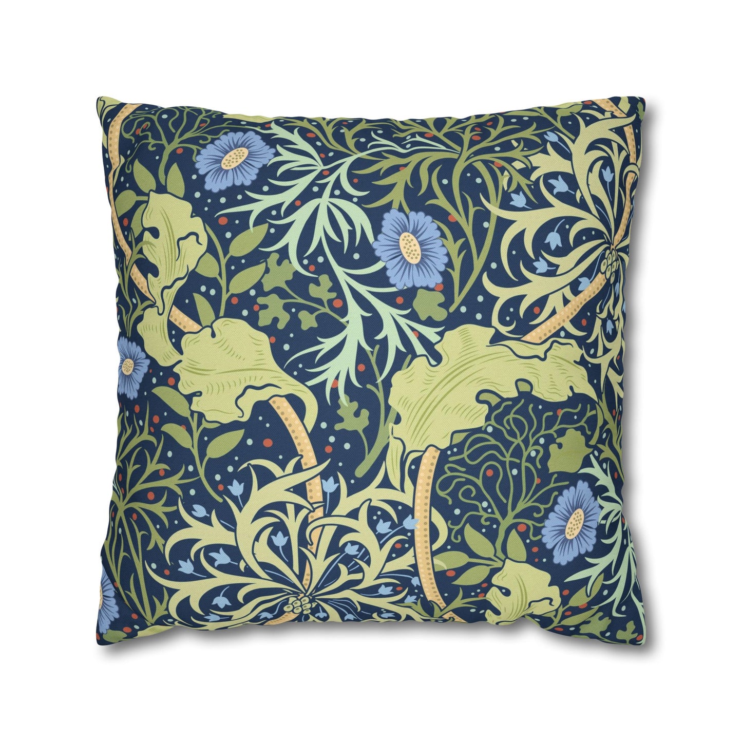 Decorative pillow with floral and elephant pattern on a white background