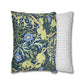 Two pillows, one with floral pattern and one with stripes, on a white background