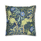 Decorative pillow with floral and leaf pattern on a white background