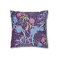 Decorative pillow with floral and animal pattern on a white background