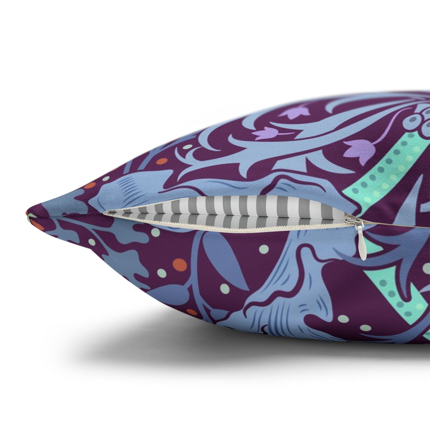 Decorative pillow with a colorful pattern on a white background