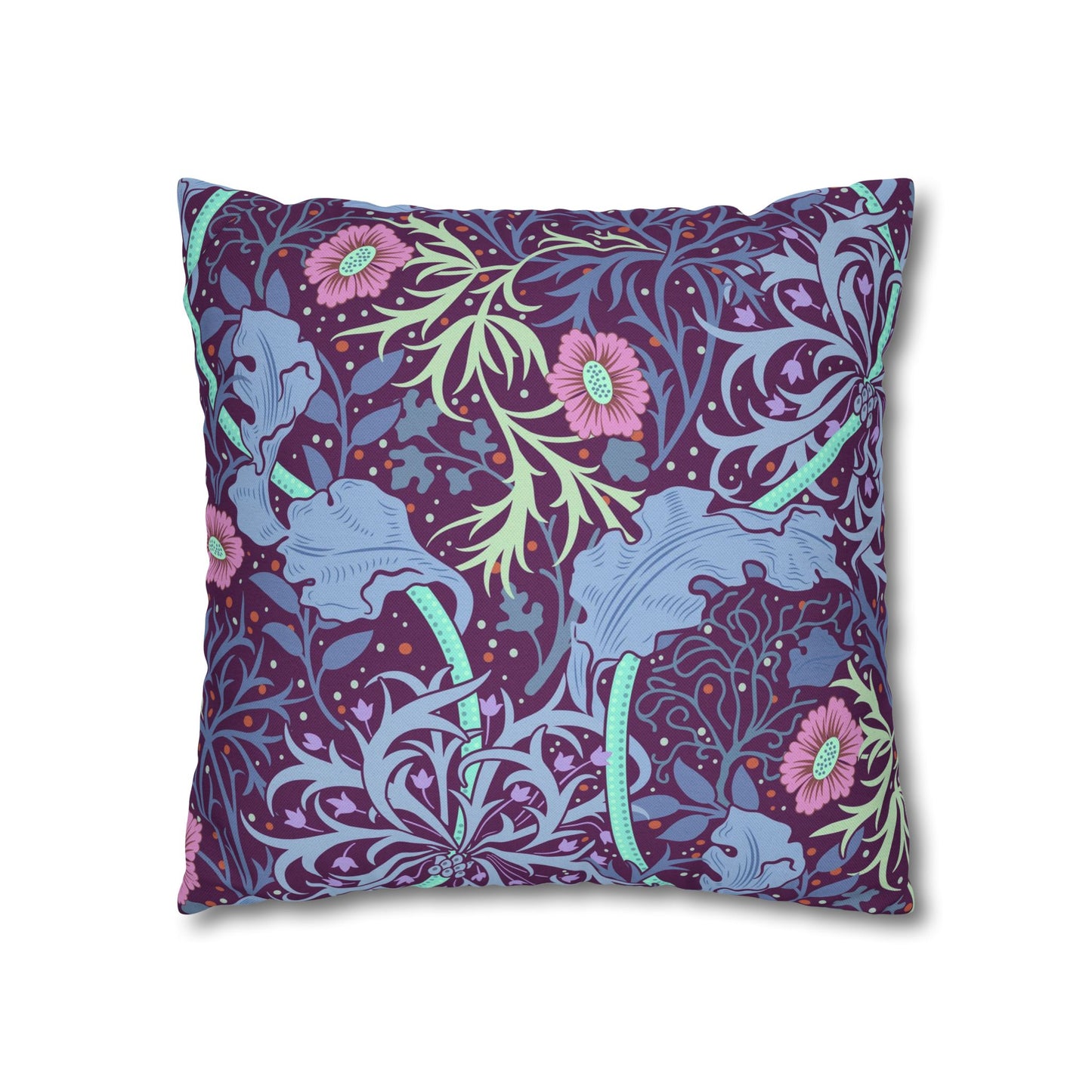 Decorative pillow with floral and animal pattern on a white background