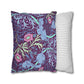 Two pillows, one with a colorful floral pattern and the other with a white and gray striped pattern, on a white background.