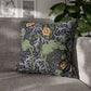 Decorative pillow with floral pattern on a gray sofa