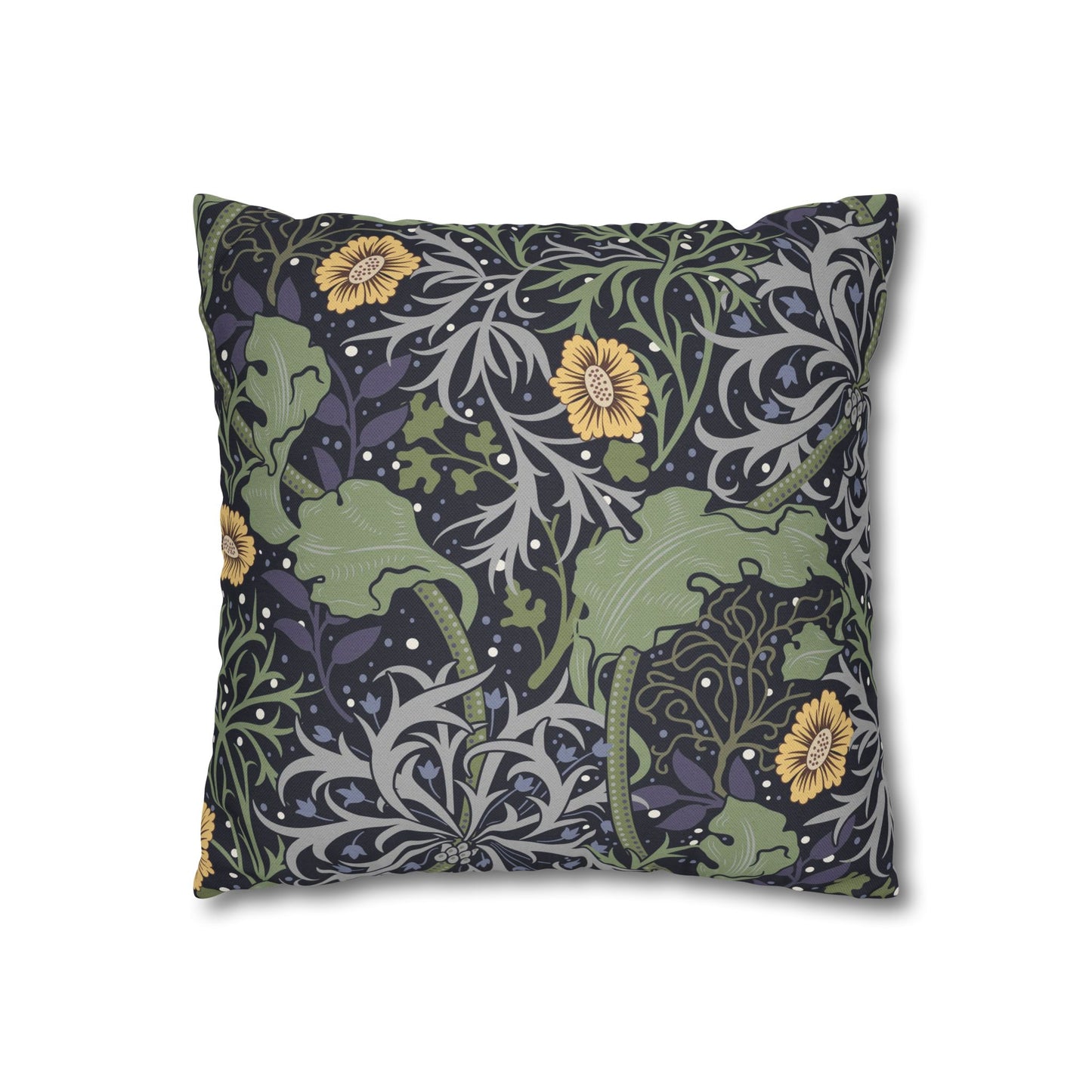Decorative pillow with floral and lizard pattern on a white background