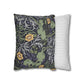 Two pillows, one with a floral pattern and the other with a striped design, on a white background.