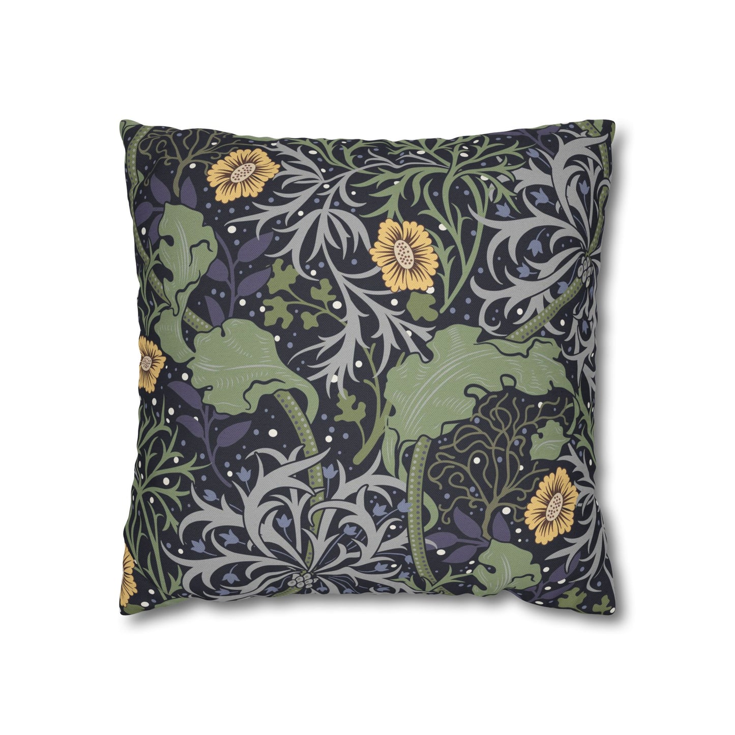 Decorative pillow with floral and dragon design on a white background