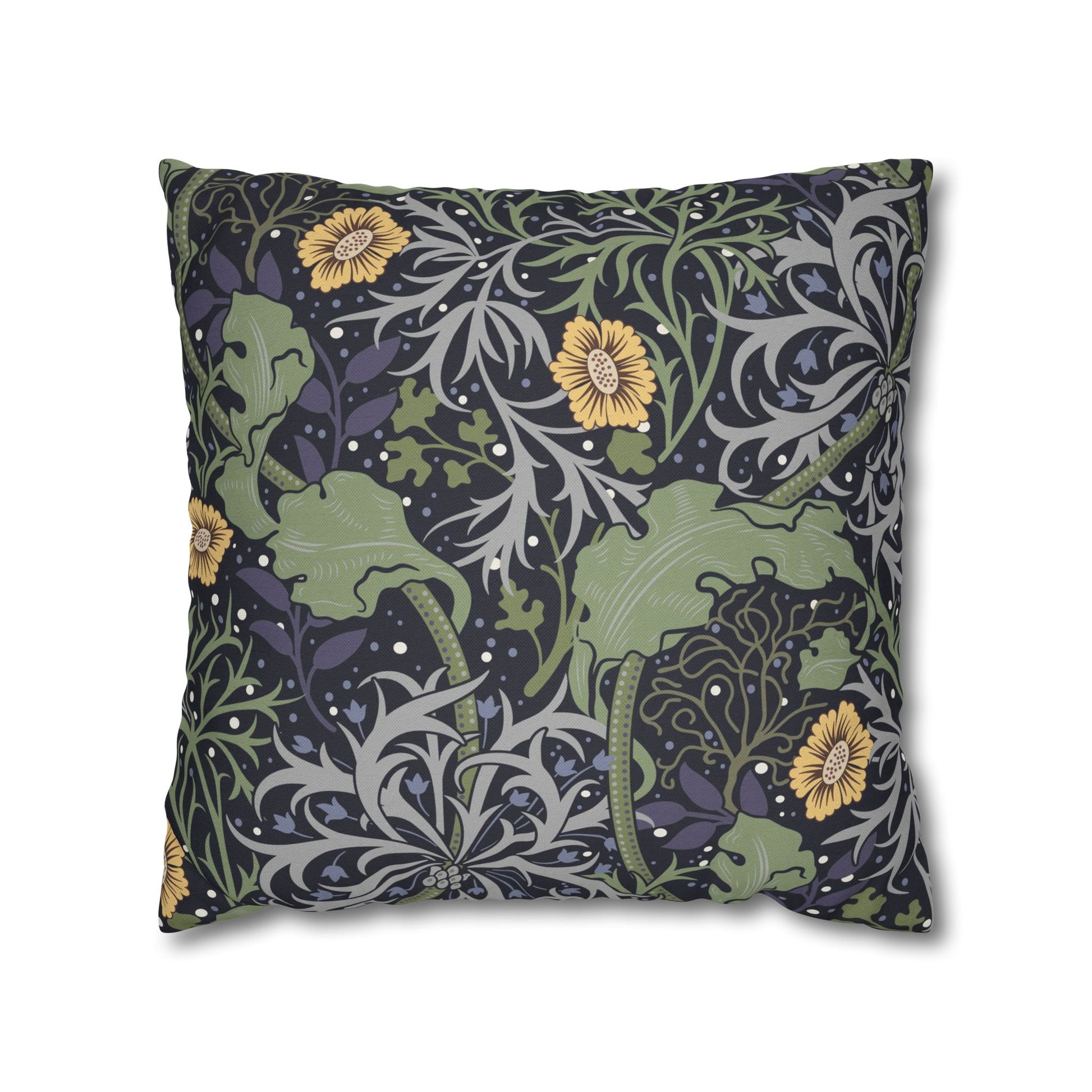 Decorative pillow with floral and dragon design on a white background