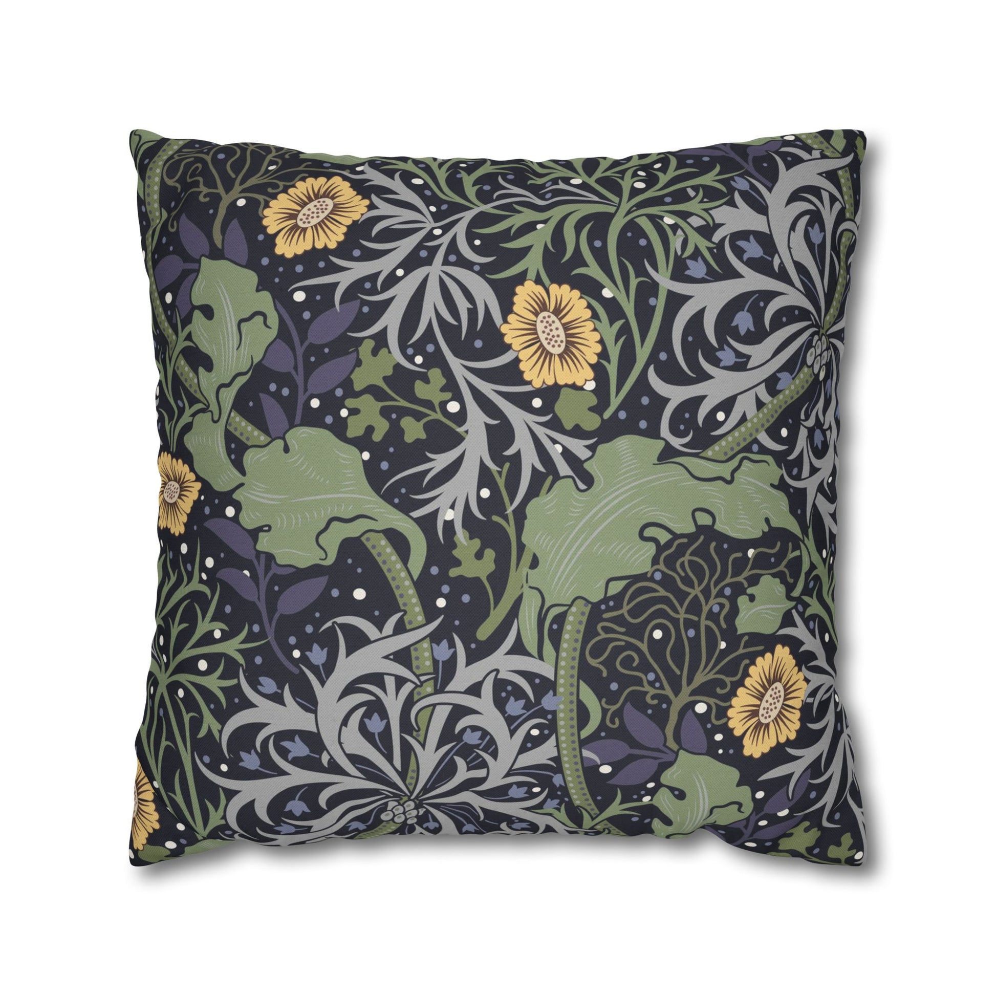 Decorative pillow with floral and dragon design on a white background
