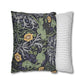 Two pillows, one with a floral pattern and the other with a striped design, on a white background.