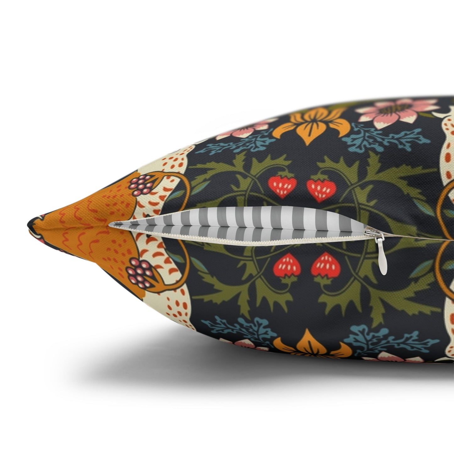 Decorative pillow with a colorful floral pattern on a white background