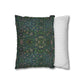 Two pillows, one with a green floral pattern and the other with a white and gray striped pattern, on a white background.