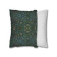 Two pillows, one with a green floral pattern and the other with a white and gray striped pattern, on a white background.