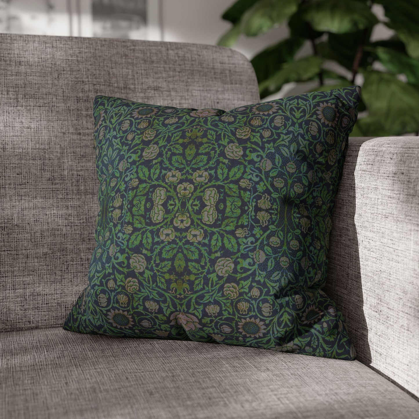 Cushion Cover inspired by William Morris - Violet and Columbine Collection (Green)