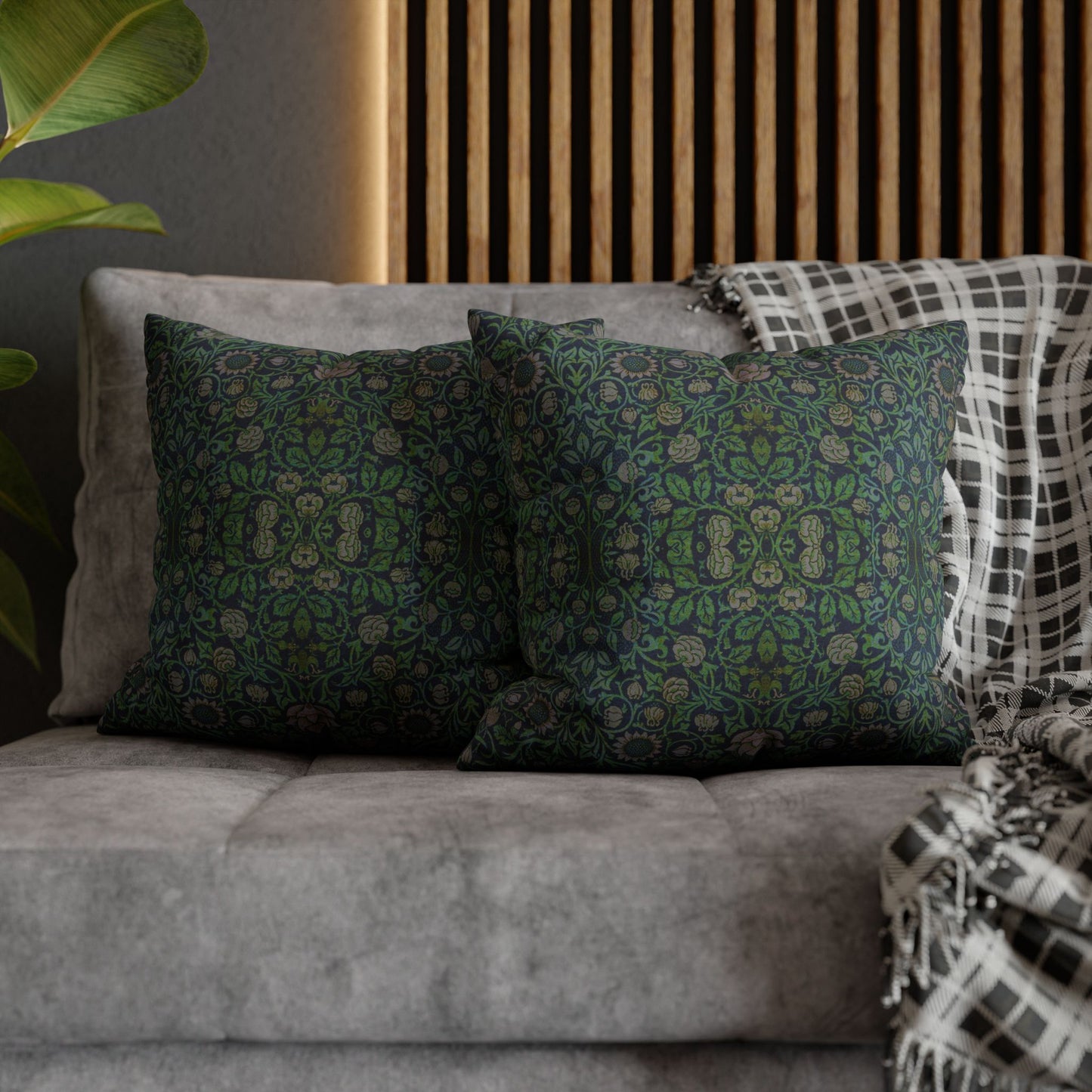 Cushion Cover inspired by William Morris - Violet and Columbine Collection (Green)