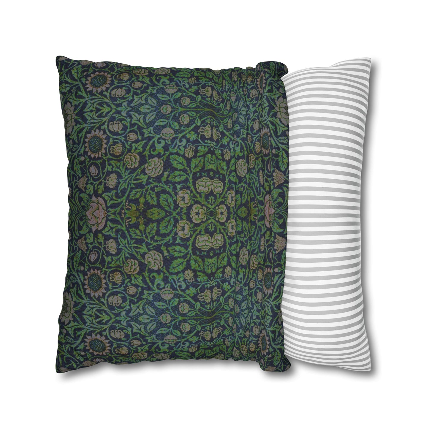 Two pillows, one with a plaid pattern and the other with a striped pattern, on a white background.