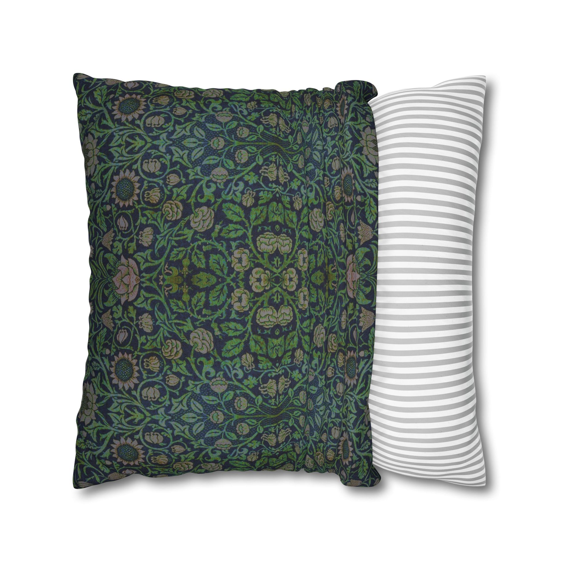 Two pillows, one with a plaid pattern and the other with a striped pattern, on a white background.