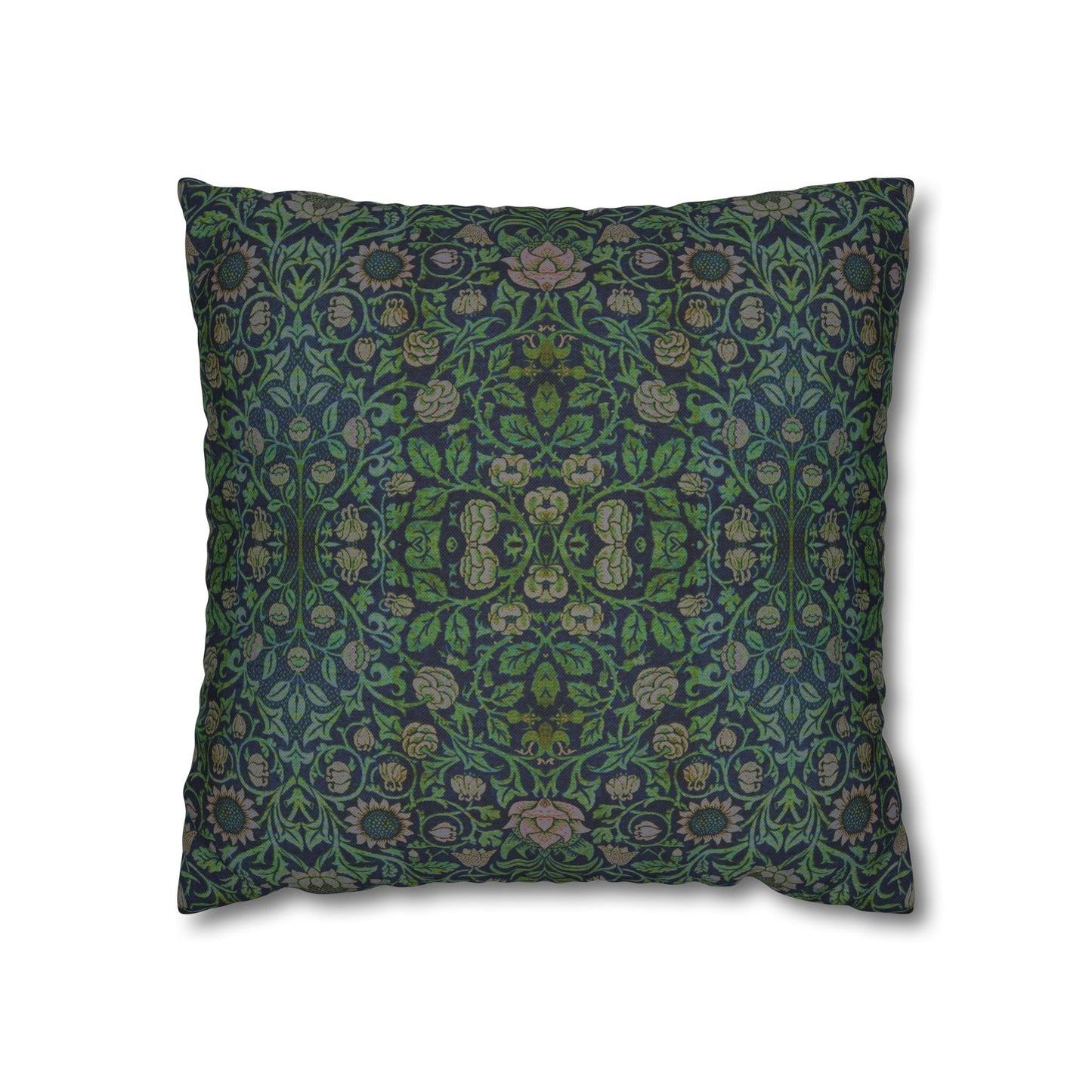 Black pillow with white circular pattern on a white background