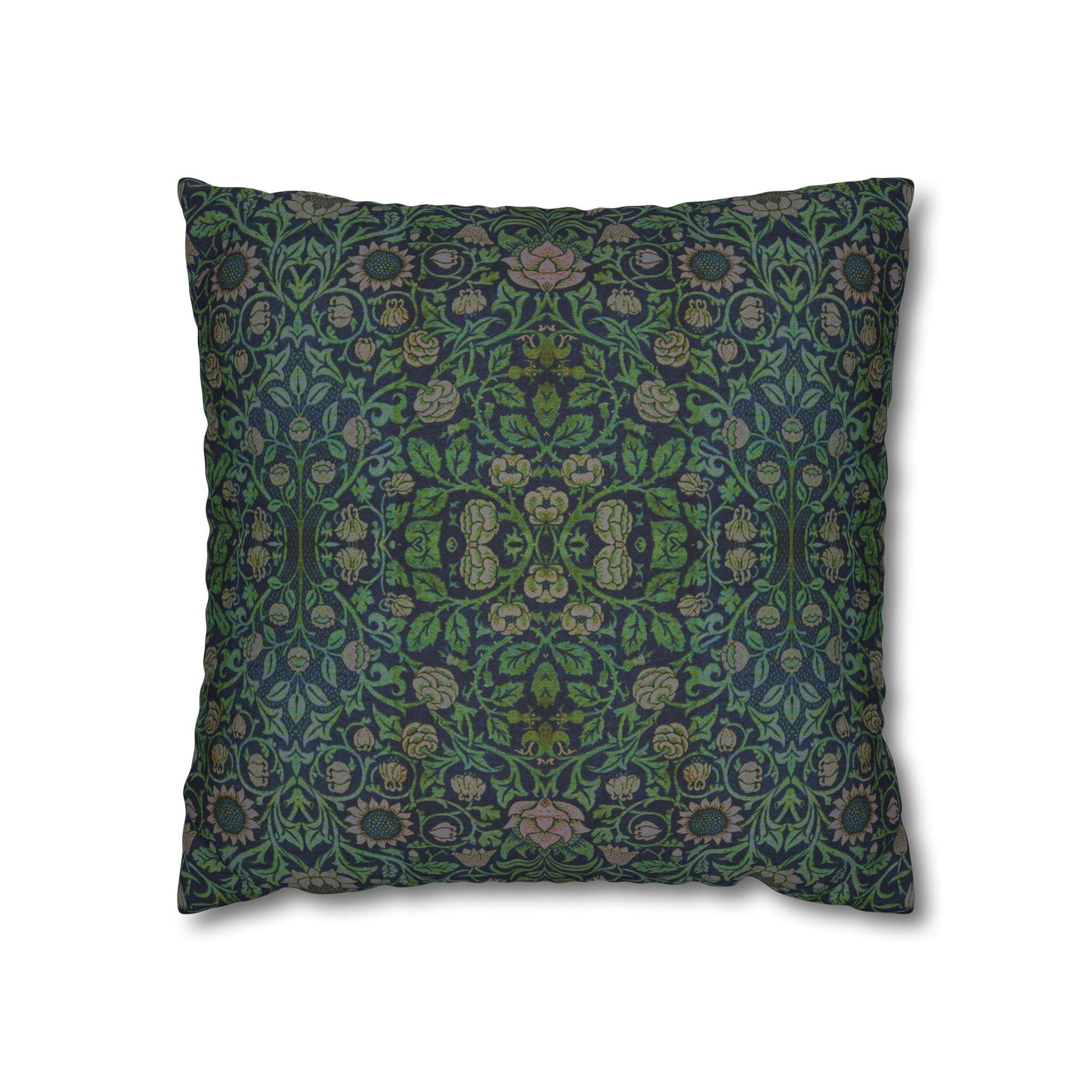 Black pillow with white circular pattern on a white background