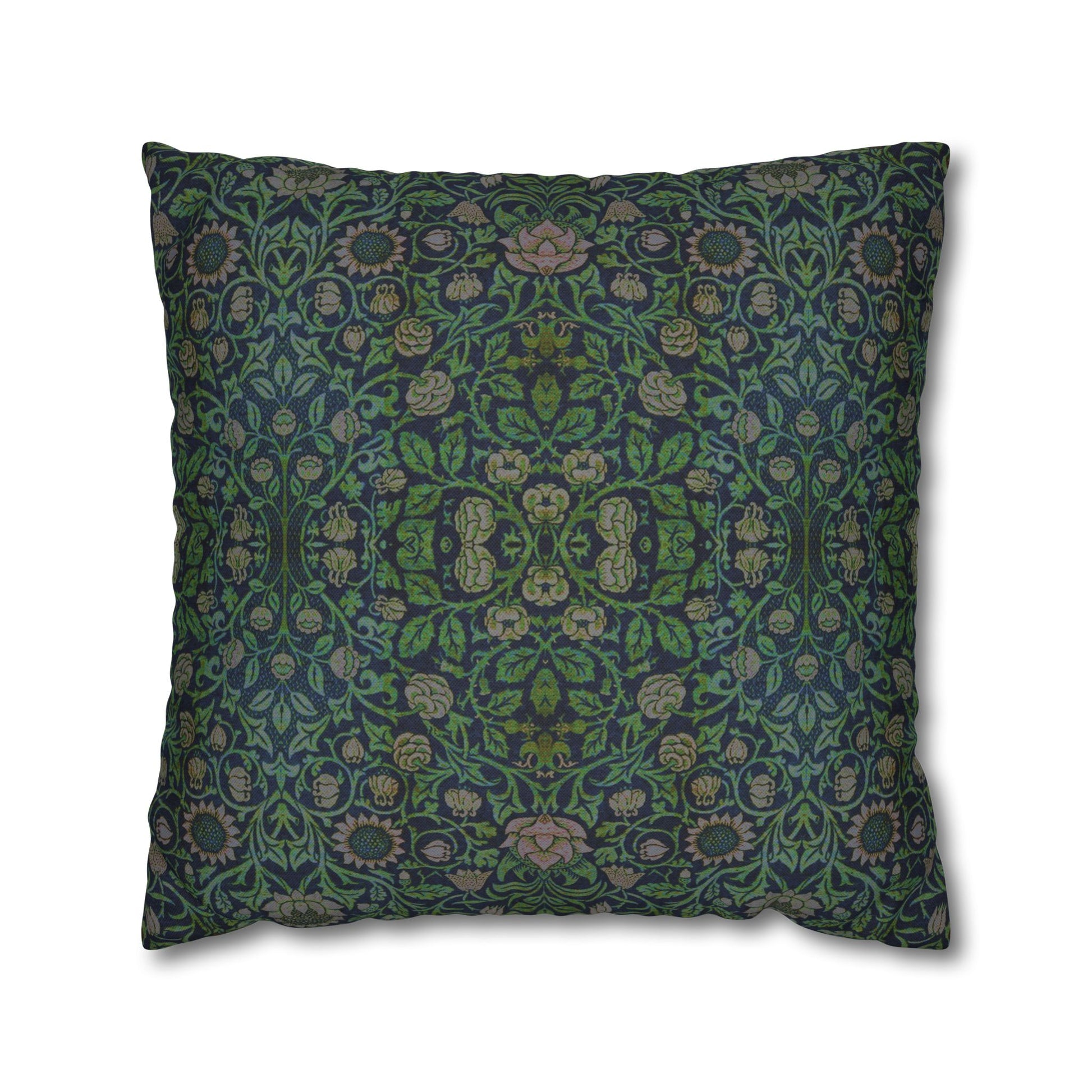 Decorative pillow with intricate floral pattern on a white background