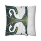 Decorative pillow with swan design and striped pillow on a white background