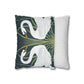 Decorative pillow with swan design on a white background