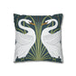 Decorative pillow with swan design on a dark blue background