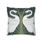 Decorative pillow with swan design on a white background