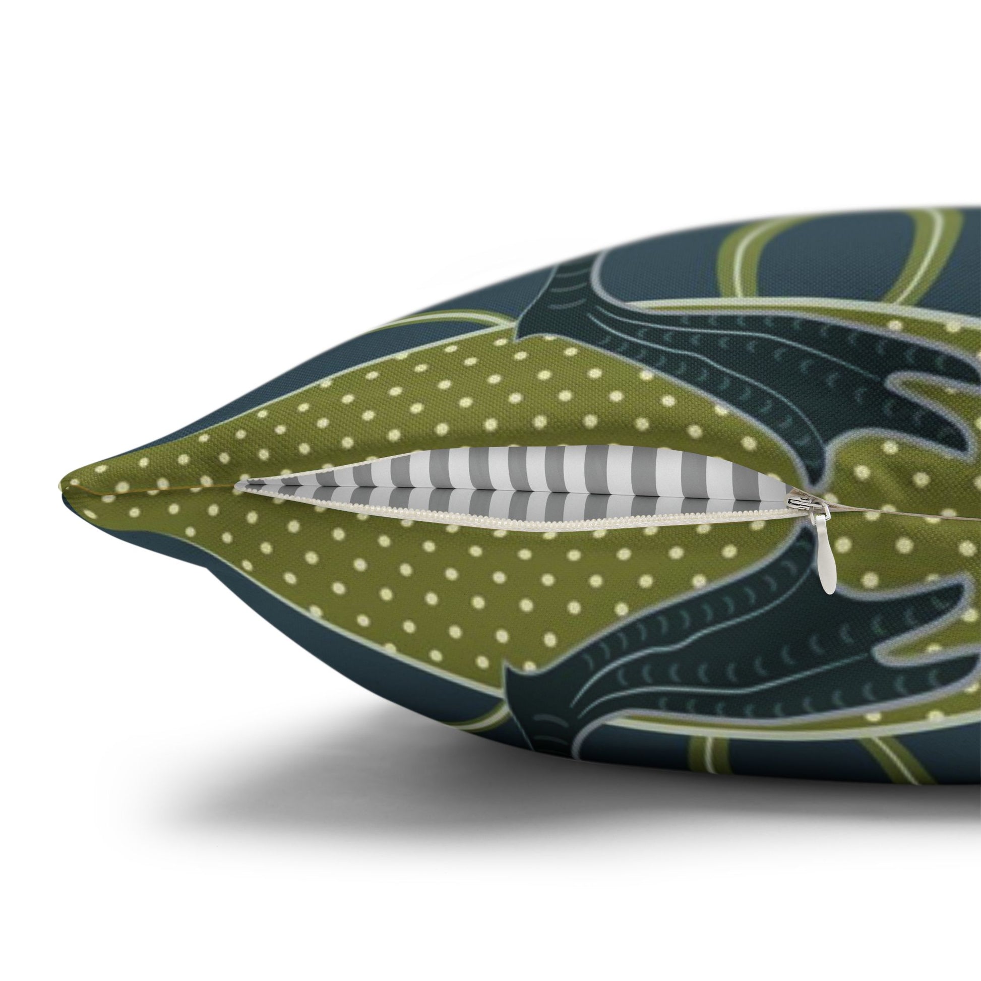 Decorative pillow with a zipper on a white background