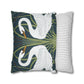 Decorative pillow with swan design and another with striped pattern on a white background
