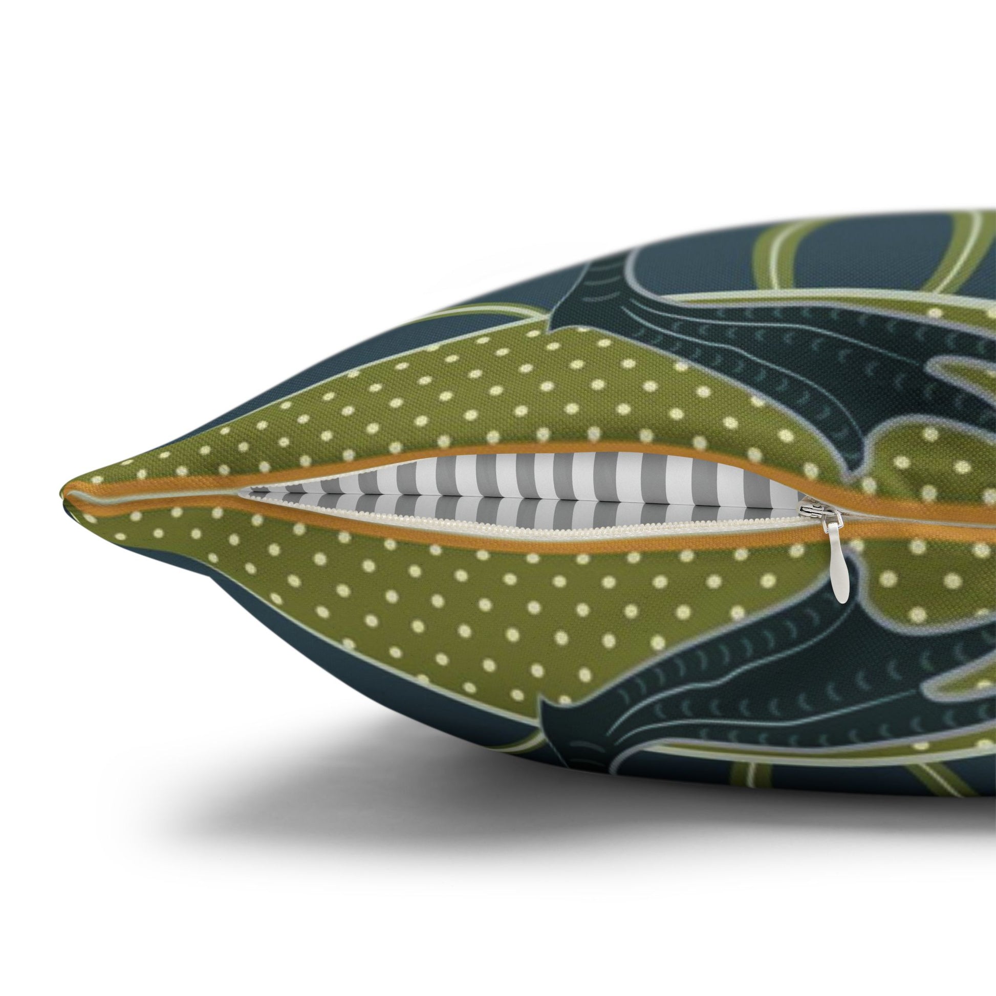 Decorative pillow with a zipper on a white background