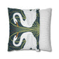 Decorative pillow with swan design and striped pillow on a white background