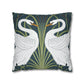 Decorative pillow with swan design on a dark blue background